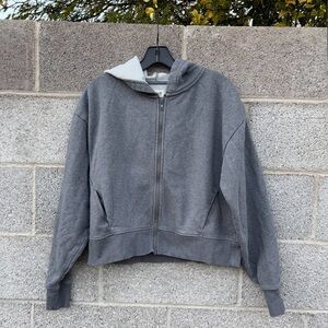 Pact Women’s Small Gray Cropped Hoodie Full Zip Organic Sustainable Athleisure